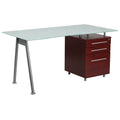 Glass Computer Desk with Mahogany Three Drawer Pedestal M1698