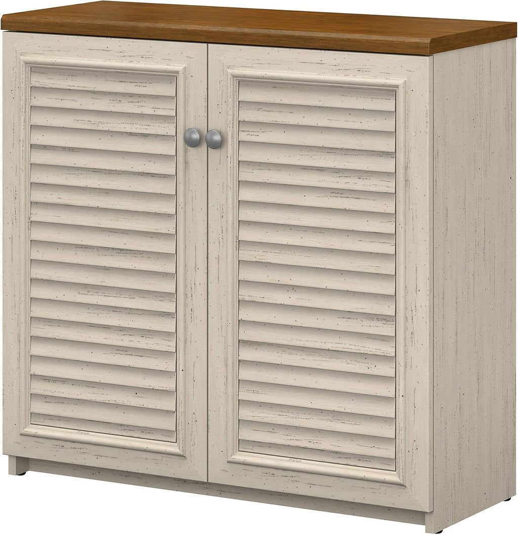 Antique White and Tea Maple Small Storage Cabinet with Doors L220949