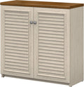 Antique White and Tea Maple Small Storage Cabinet with Doors L220949