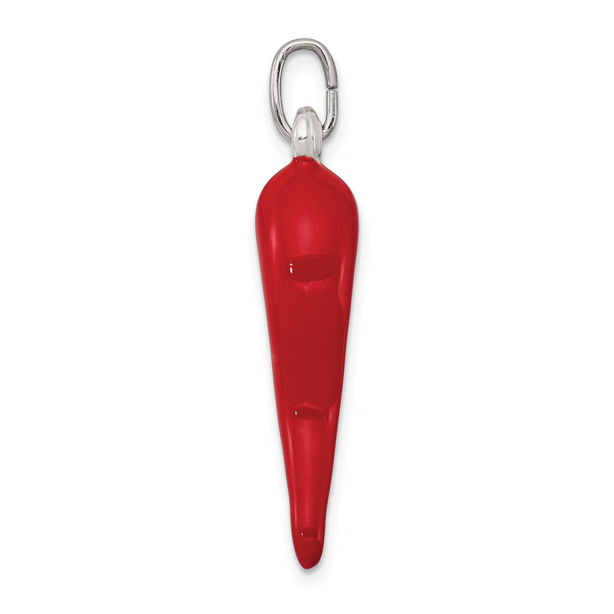 Sterling Silver Red Enamel Italian Horn Charm Pendant with Rope Chain Necklace 16'' X807