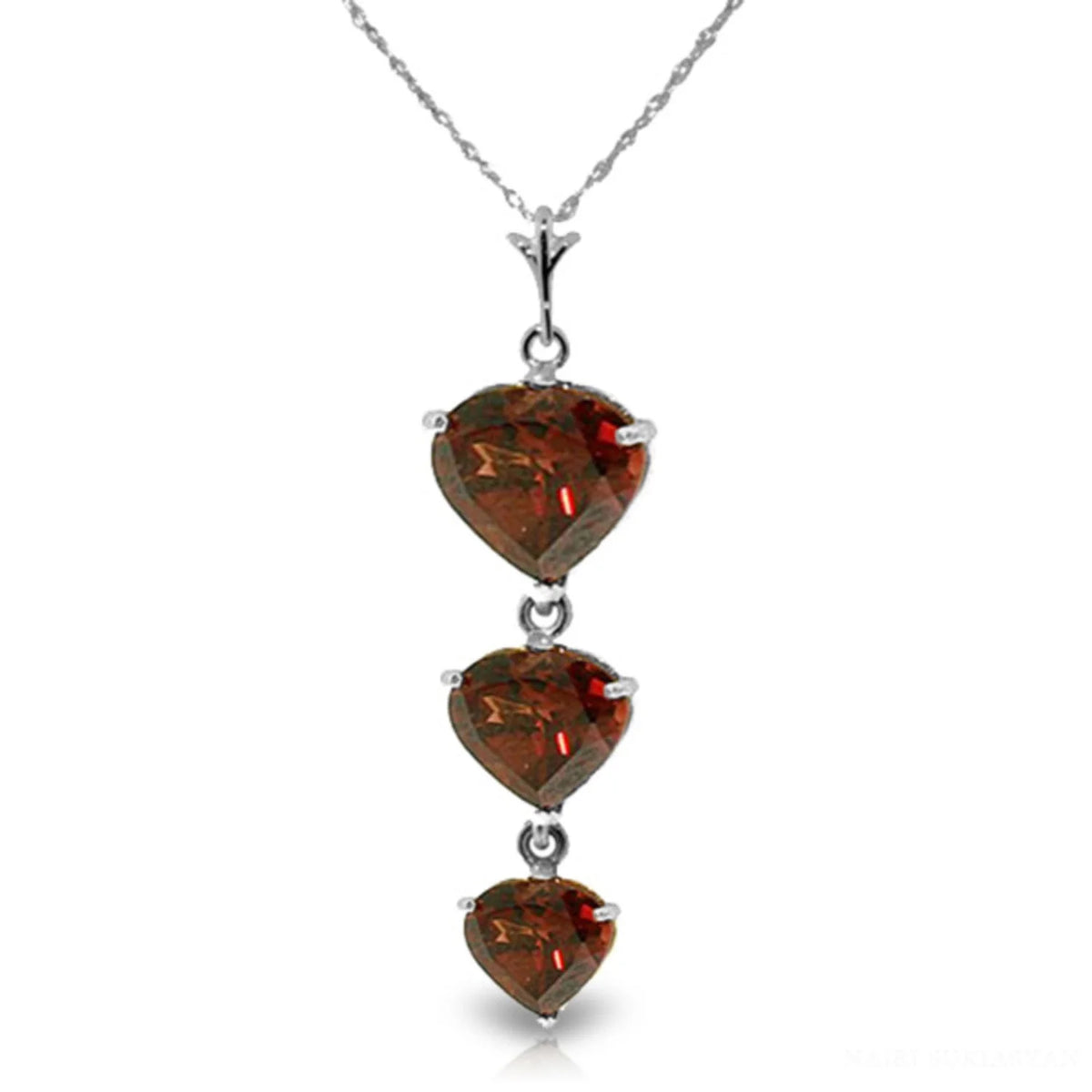 14k 22" Solid White Gold Necklace with Natural Heart-shaped Garnets X62060