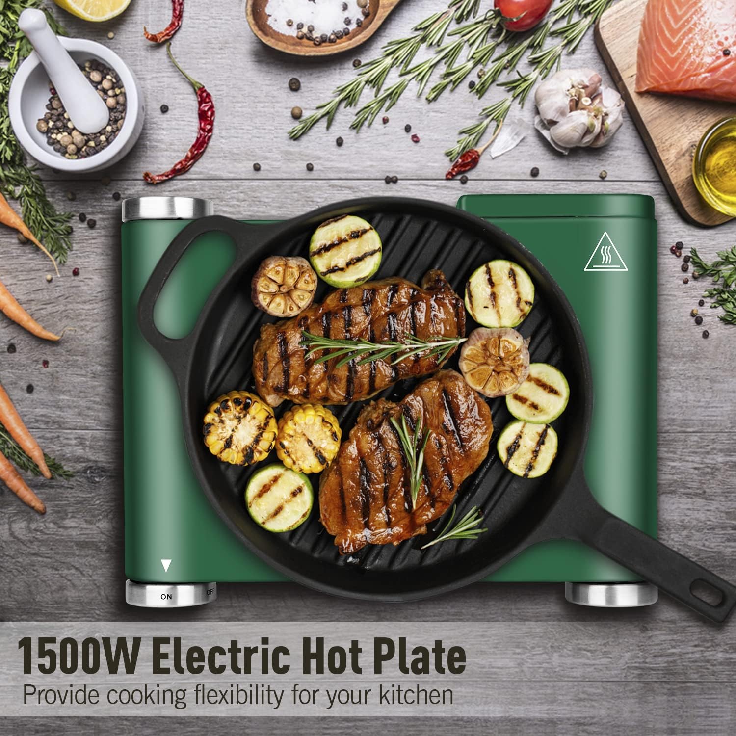 Green Cast Iron Single Burner Hot Plate Electric Burner, Pack of 2 G728057