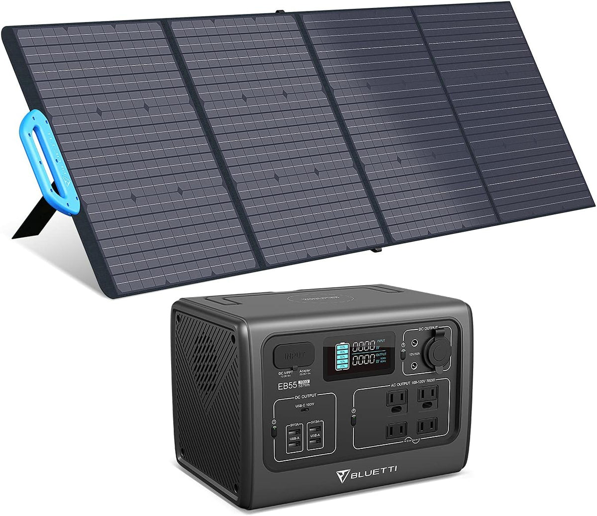 Portable Power Station 537Wh 700W with 200W Solar Panel, LiFePo4 Battery Pack with 4 AC Outlets D7422