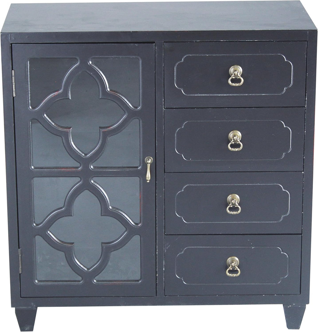 4 Drawer Wooden Accent Chest and Cabinet with Glass Backing N620622