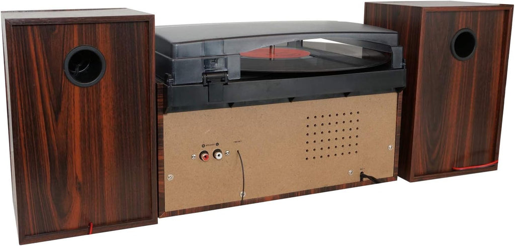 Bluetooth Record Player Turntable with AM/FM Radio, CD / Cassette Player, 2 Stereo Speakers B549248