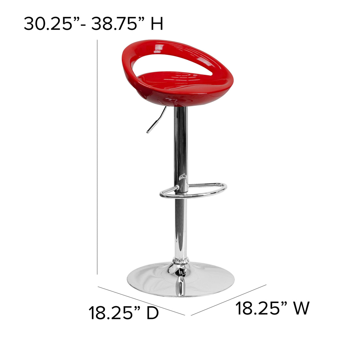 Silver Plastic Adjustable Height Barstool with Chrome Base X63759