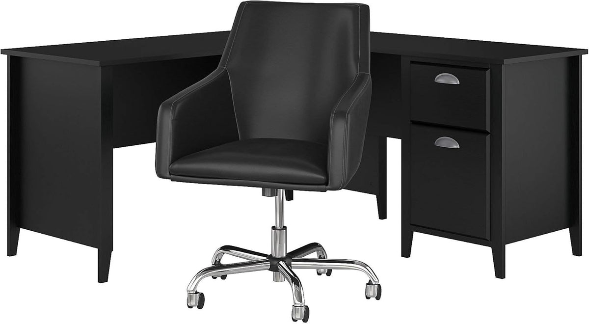 Black Suede Oak L Desk and Bookcase I53554