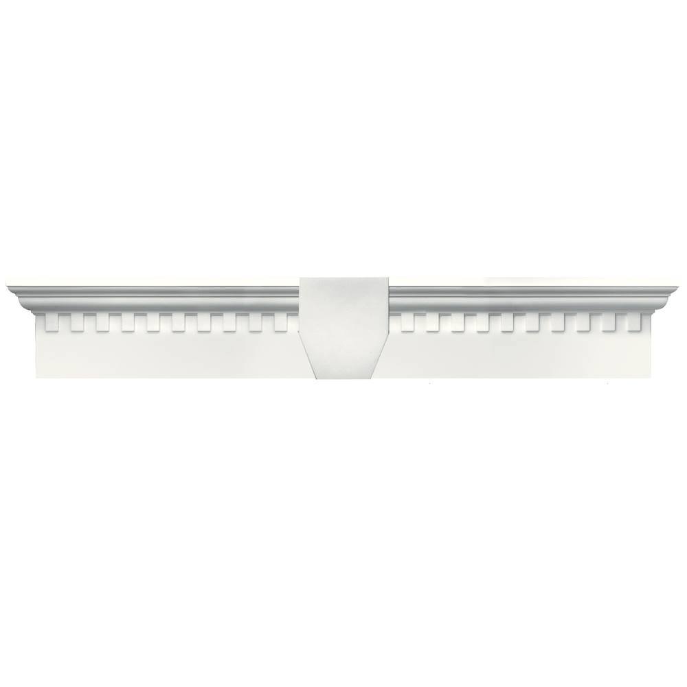 Vinyl Dentil Panel Window Header with Keystone in White G905