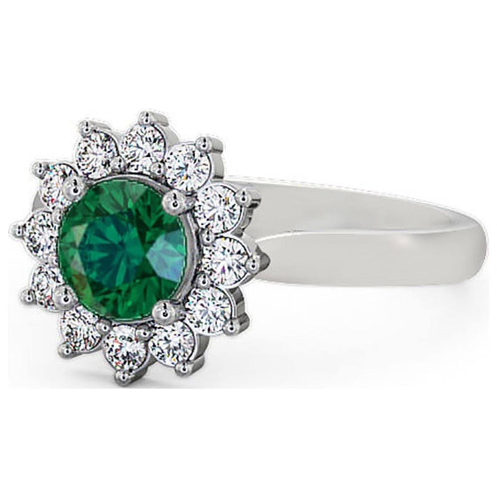 14K White Gold Floral Halo Round Cut Diamond Engagement Ring H509902
