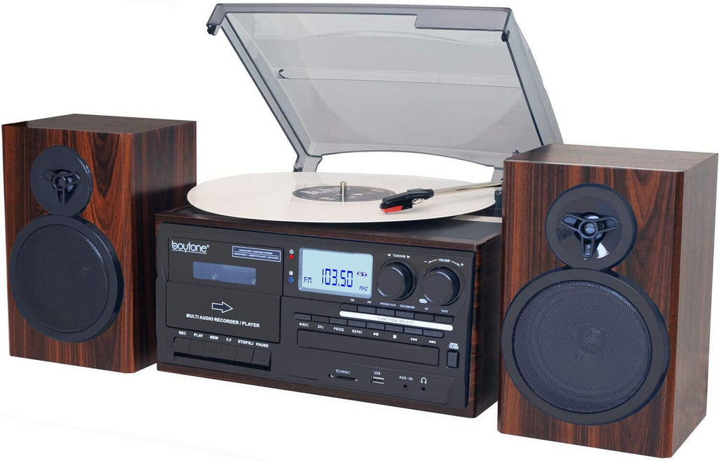Bluetooth Record Player Turntable with AM/FM Radio, CD / Cassette Player, 2 Stereo Speakers B549248