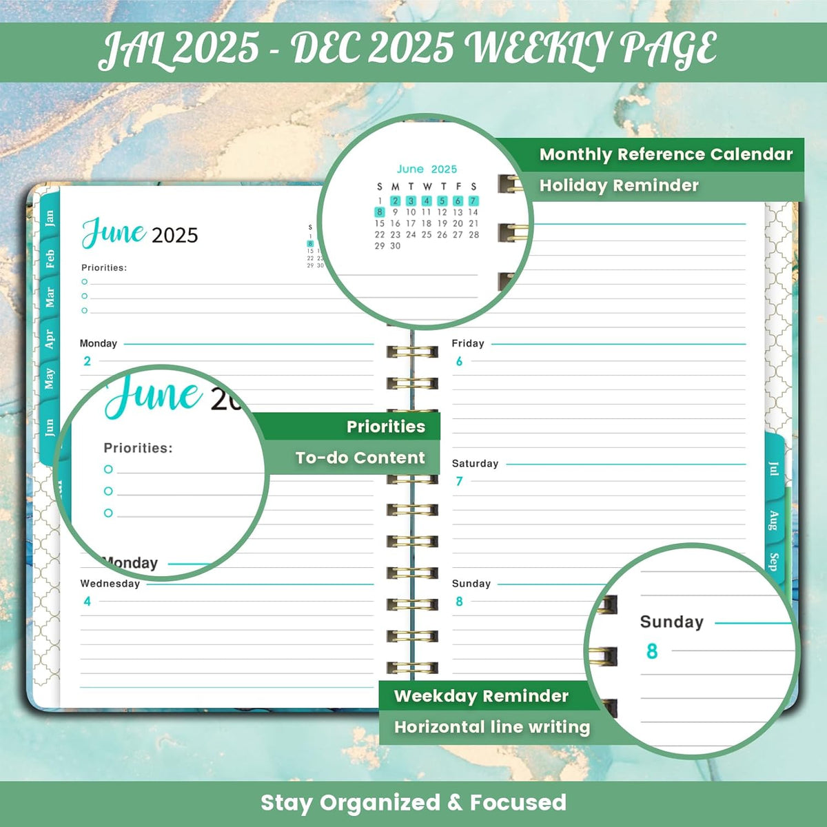2025 Weekly and Monthly Hardcover Planner, 6.4" x 8.5" J85848