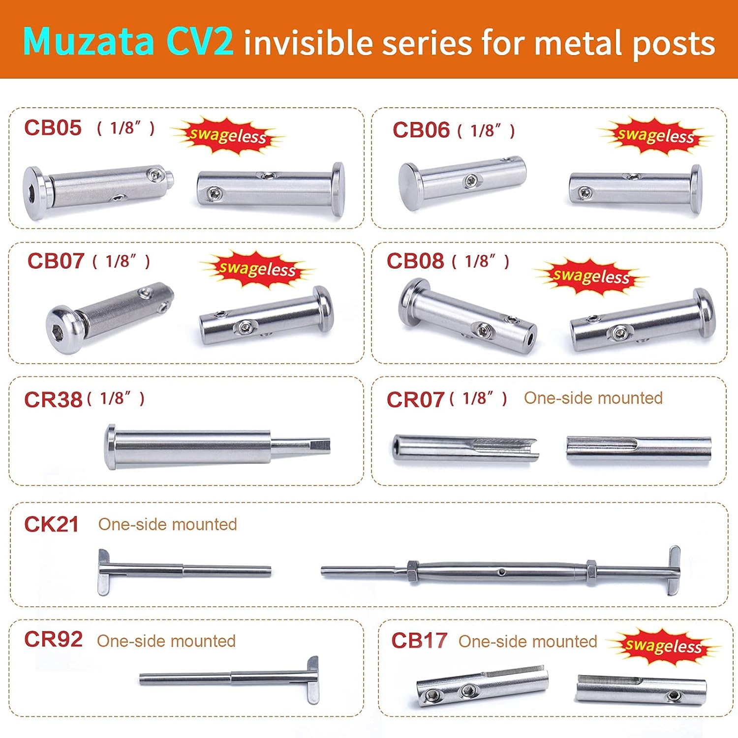 20Pack 1/8 Invisible Cable Railing Kit T316 Stainless Steel V421