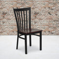 2 Pack School House Back Restaurant Chair Mahogany Wood Seat Black Metal W32300