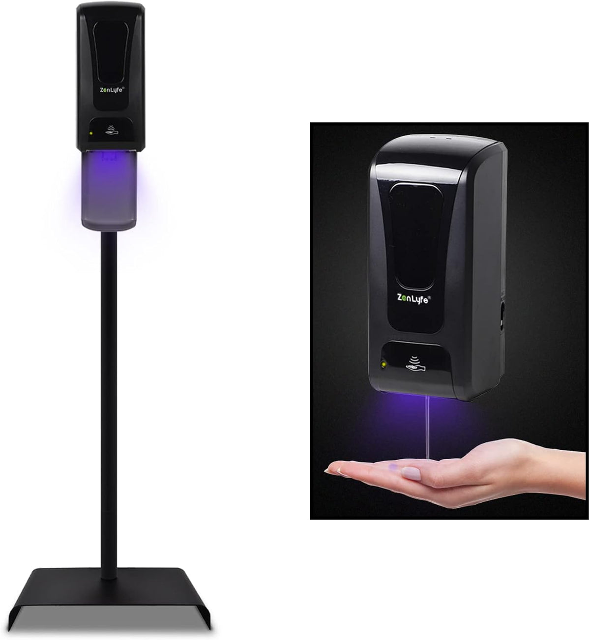 Black Automatic Hand Sanitizer Dispenser with Floor Stand and Drip Catcher and Refillable Bottle Z5823