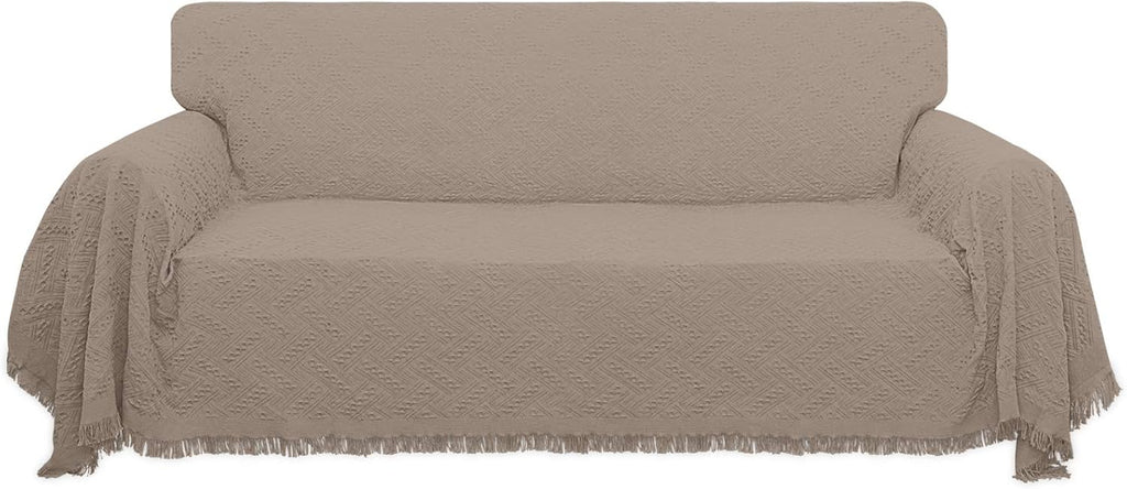 Geometrical Jacquard Sofa Cover for 3 Cushion Couch, L Shape Sectional, Washable Furniture Protector (91x134 inch, Dark Gray) S42029
