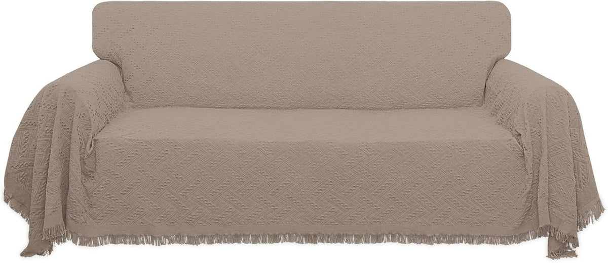 Geometrical Jacquard Sofa Cover for 3 Cushion Couch, L Shape Sectional, Washable Furniture Protector (91x134 inch, Dark Gray) S42029
