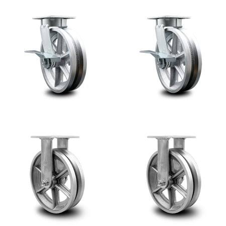 8 inch Kingpinless V Groove Semi Steel Wheel Swivel Caster Set 2 Swivel 2 Rigid L971032