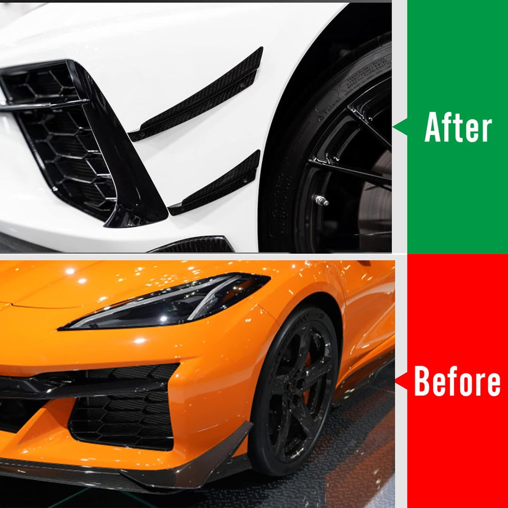 4pcs Front Side Body Bumper Canards Trim for 2020 2021 Chevrolet Corvette C8, Genuine Carbon Fiber C40188