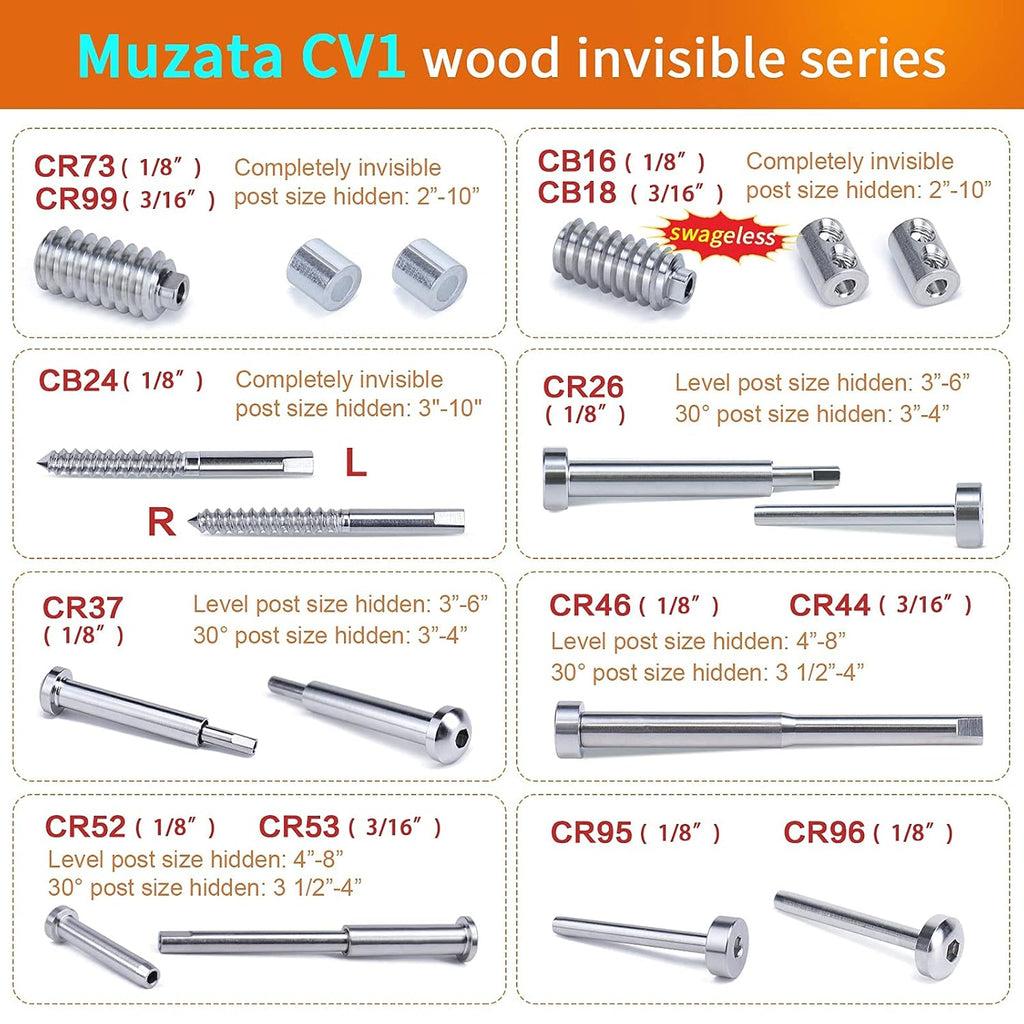 Invisible Cable Railing Kit 1/8" Swage Tensioner T316 Stainless Steel D828