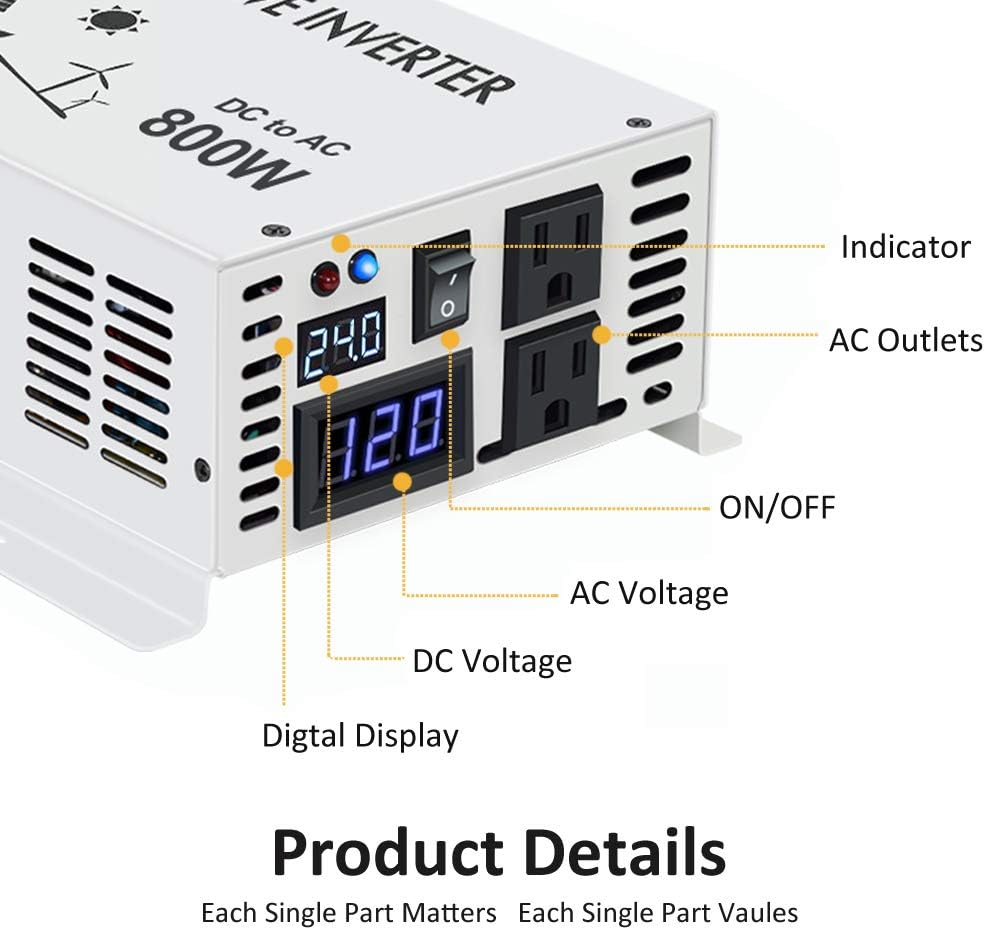 Pure Sine Wave 800W Power Inverter DC to AC 24V 120V X40939