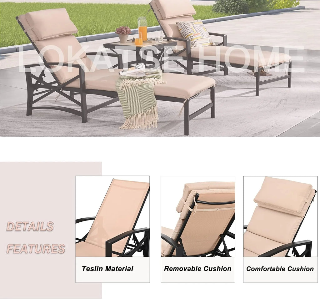 2 Piece Patio Chaise Lounge Chair Set with Cushions O7134