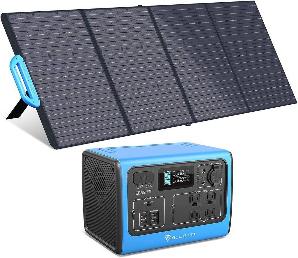 Portable Power Station 537Wh 700W with 200W Solar Panel, LiFePo4 Battery Pack with 4 AC Outlets D7422