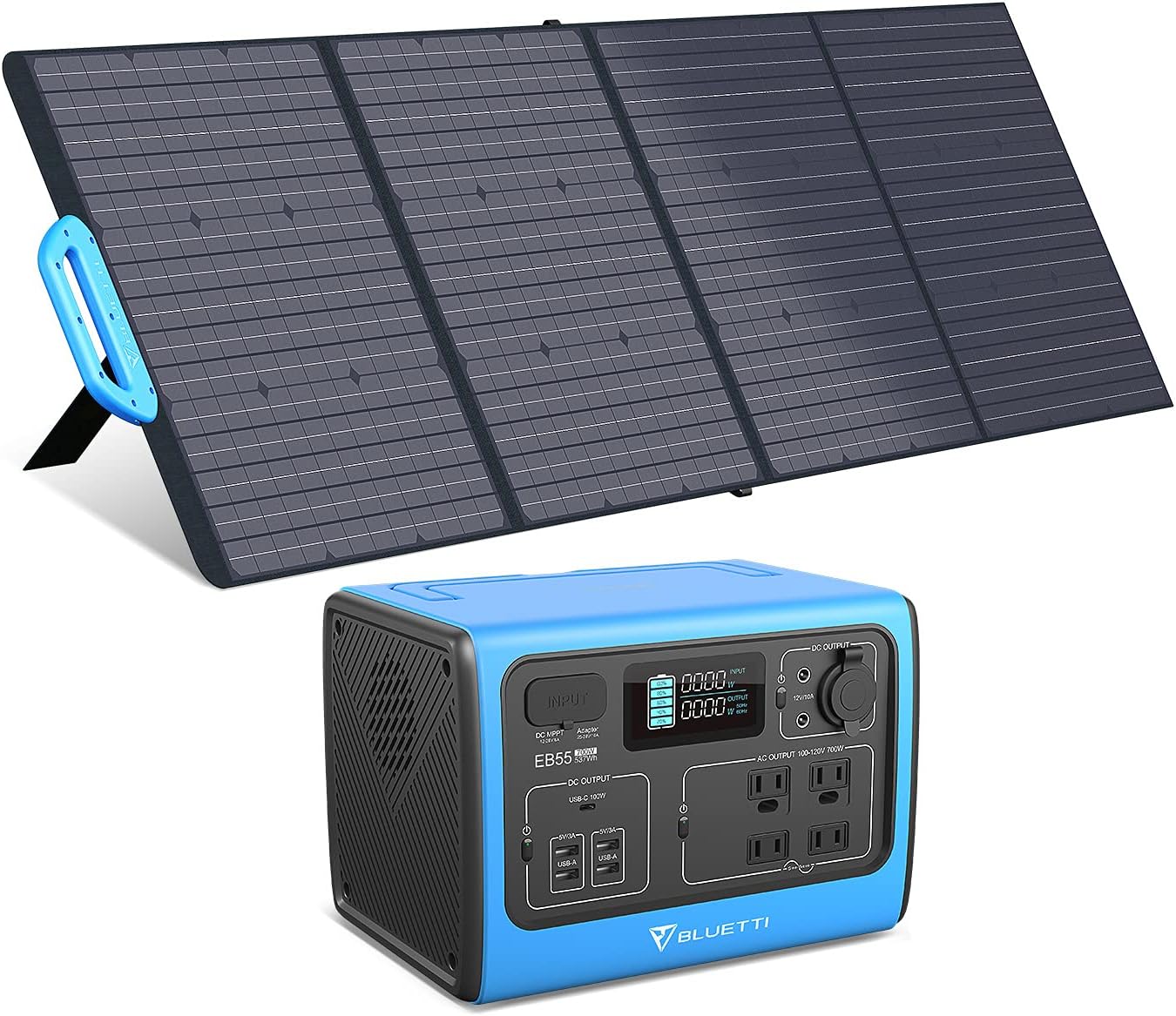 Portable Power Station 537Wh 700W with 200W Solar Panel, LiFePo4 Battery Pack with 4 AC Outlets D7422