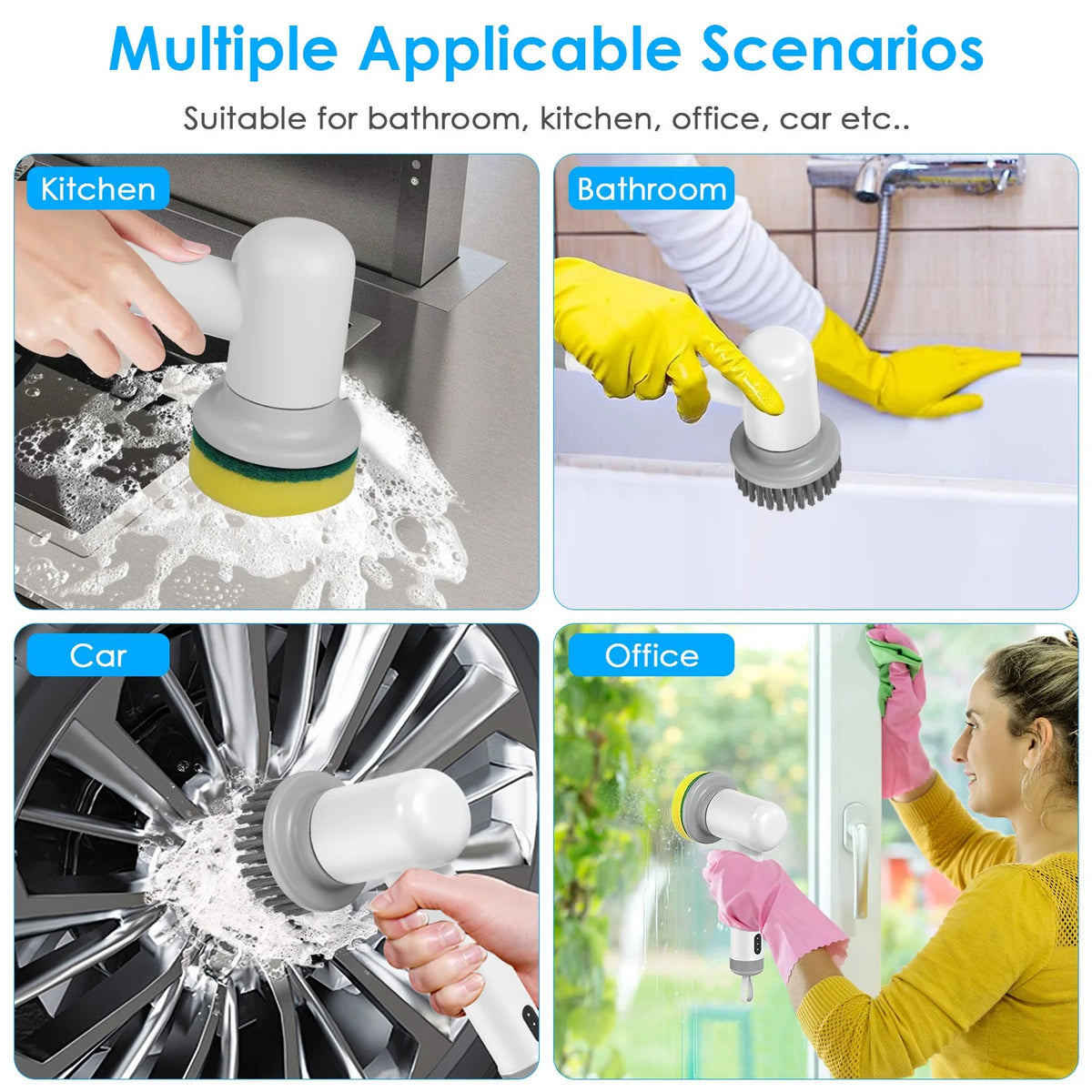 Cordless Electric Spin Scrubber Handheld Cleaning Brush with 3 Cleaning Brushes Q130683
