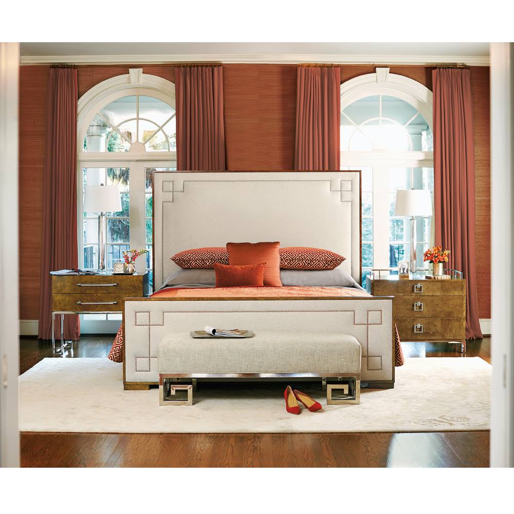 Dark Caramel Queen Upholstered Panel Bed Y3956