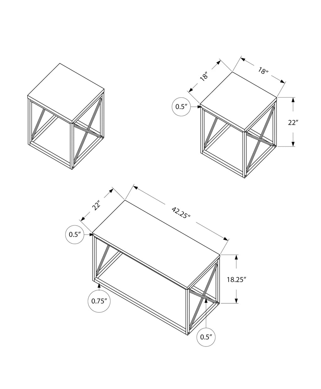 White Grey Metal Coffee End Side Table Set E1609