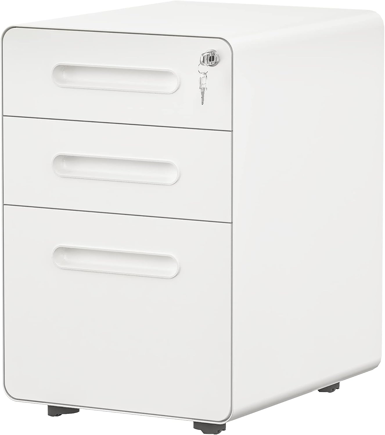 White Metal 3-Drawer Rolling File Cabinet with Lock C960271