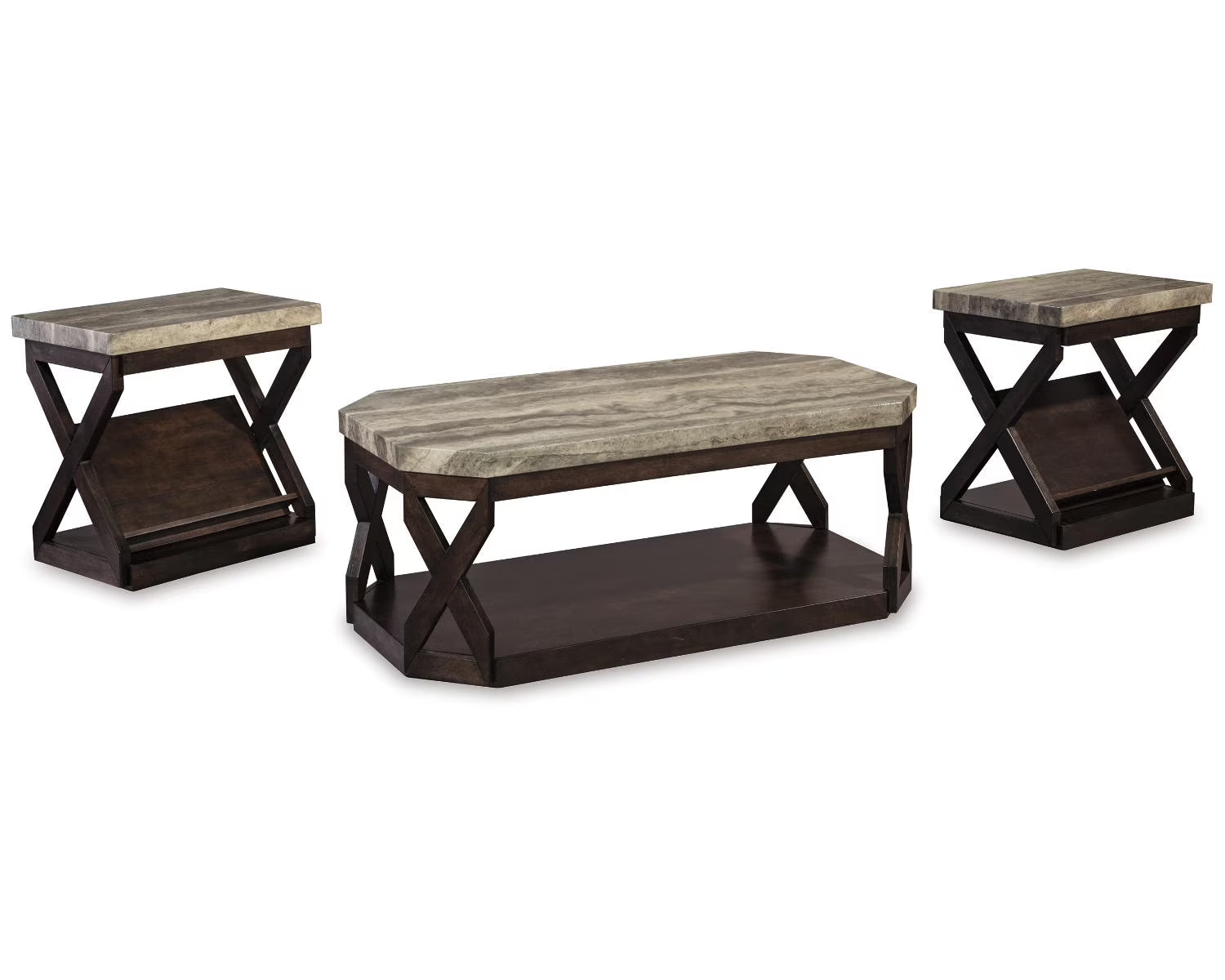 Faux Marble 3-Piece Table Set with Coffee Table and 2 End Tables E799