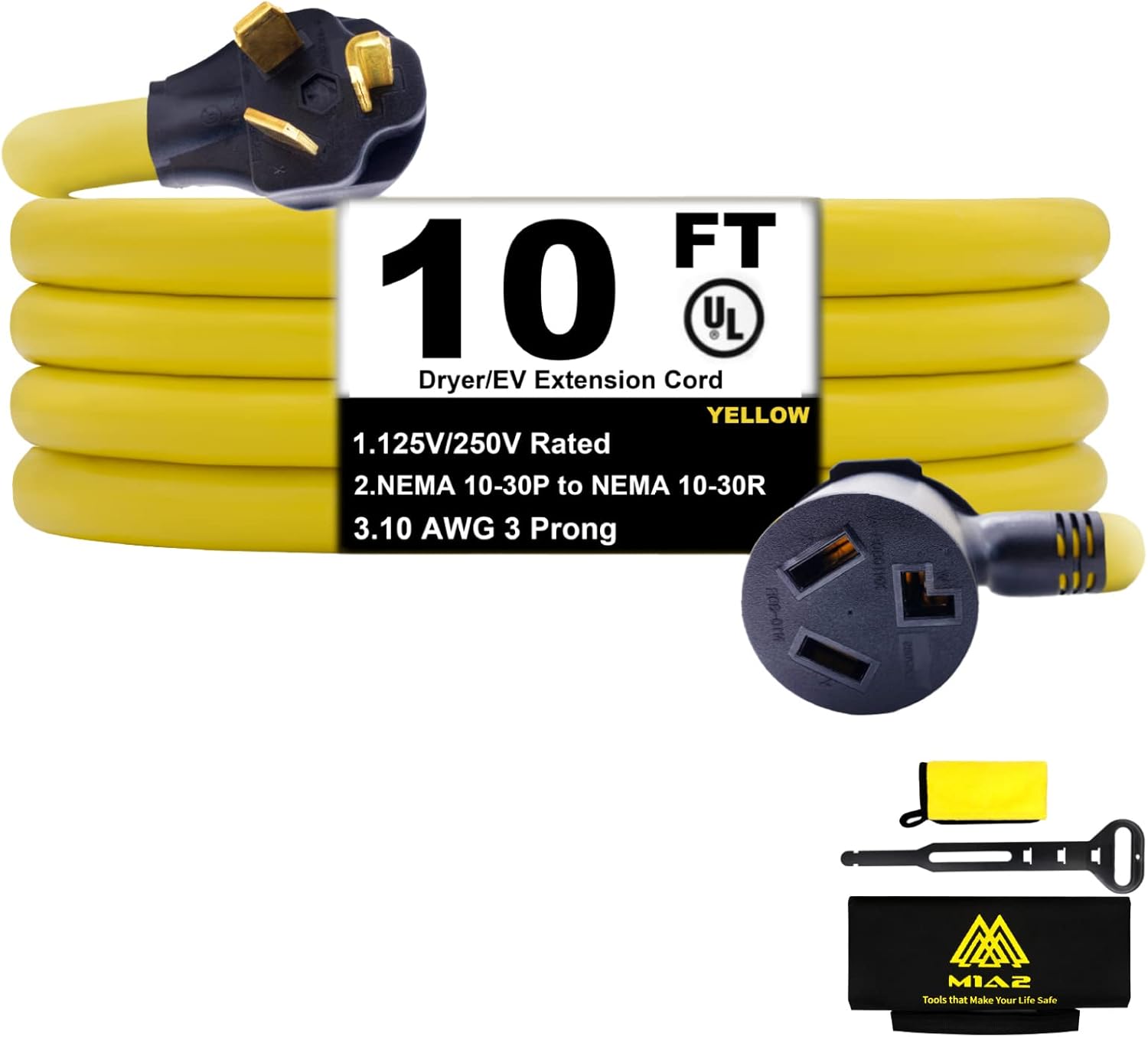 Dryer Extension Cord 4 Prong 30 Amp NEMA 14-30P to 14-30R, 10 FT, 10 Gauge, Pack of 2 B66141