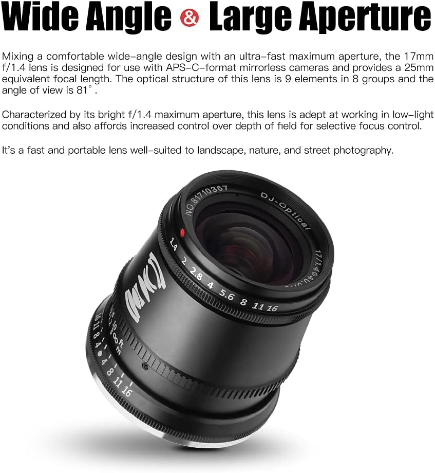 17mm F1.4 APS-C Manual Focus Lens for Fuji X Mount Camera E5274