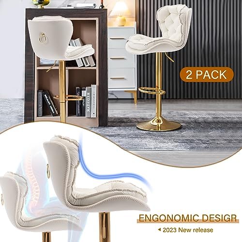Swivel Barstools Set of 4 Velvet Upholstered Adjustable Stool Chair S7759