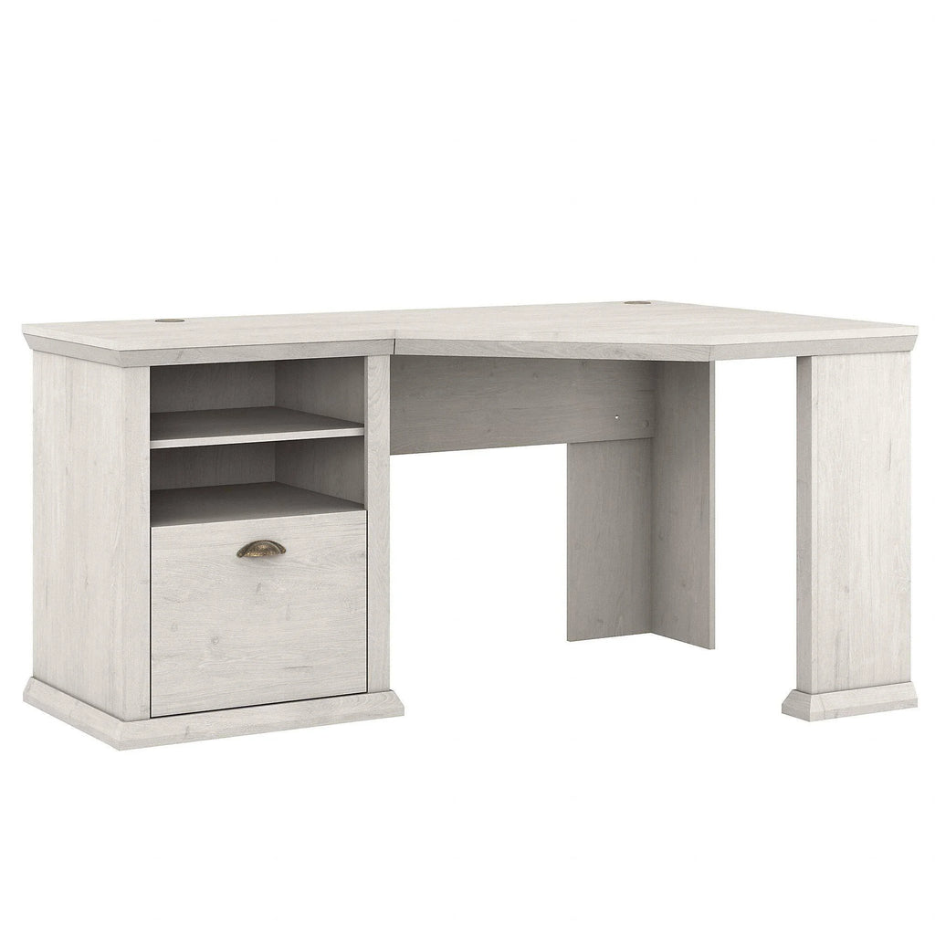 Linen White Oak Corner Desk with Storage V3531