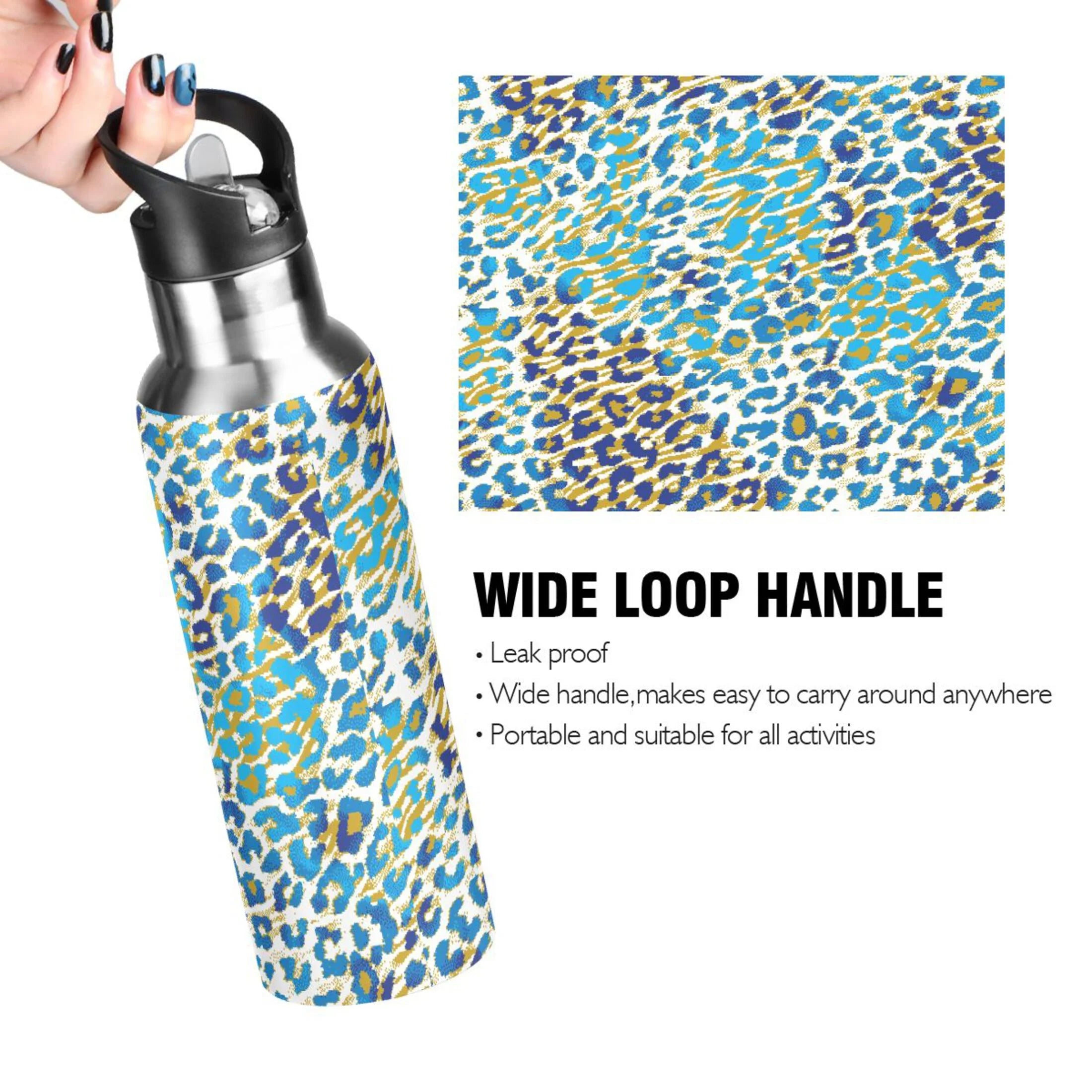 Green Brown Leopard Stainless Steel Vacuum Insulated Water Bottle 20 OZ I2709