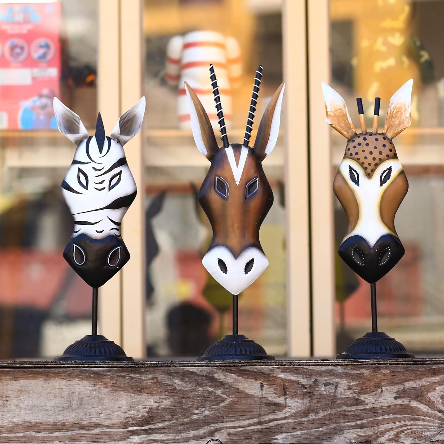 Deer Antelope Giraffe and Zebra Head Sculpture Statue, 17 to 19 Inches N2993
