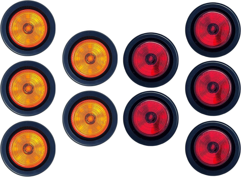 2" Round 9 LED Trailer Side Marker Clearance Light, 5 Amber + 5 Red, Pack of 2 N88678