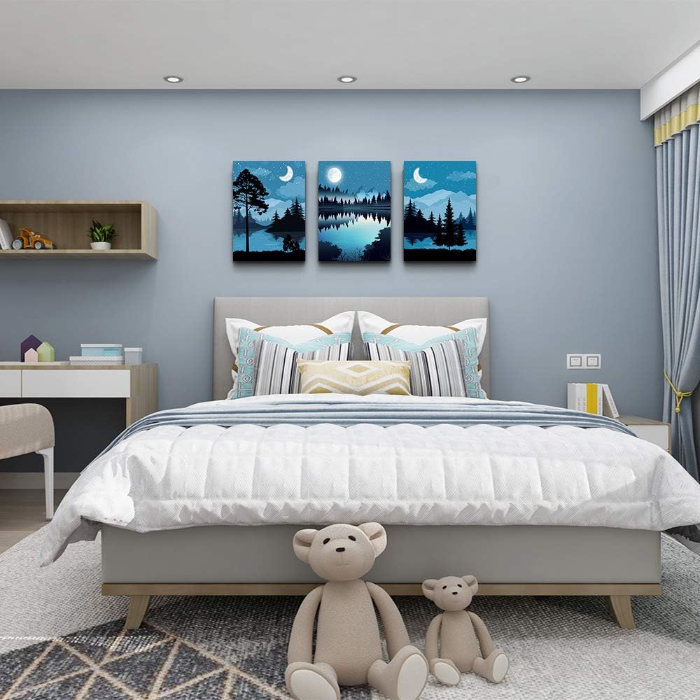 Blue Abstract Geometric Canvas Wall Art 3 Piece Framed J152966