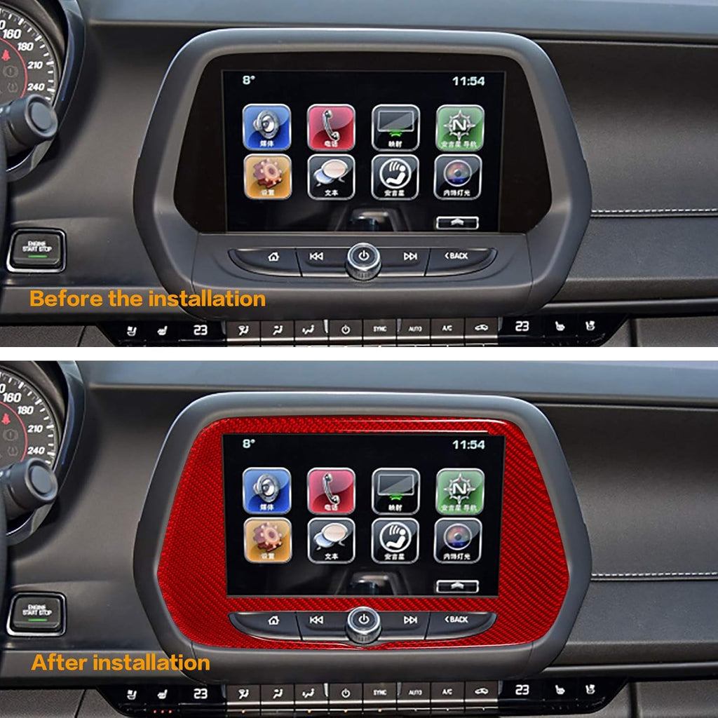 Red Carbon Fiber Radio Screen Navigation Panel Trim Cover Sticker for Chevrolet Camaro 2017 2018 2019 2020 Pack of 2 T697111