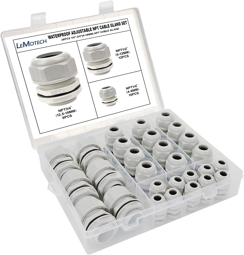 5 Pack NPT 1/2 Black Nylon Cable Glands K303060
