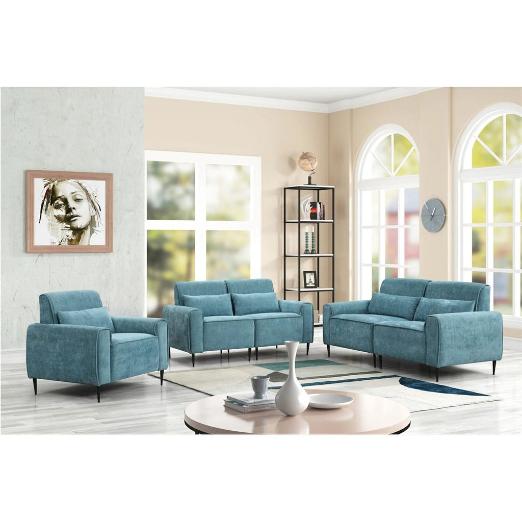 Blue Chenille Sofa Loveseat Chair Set D1212