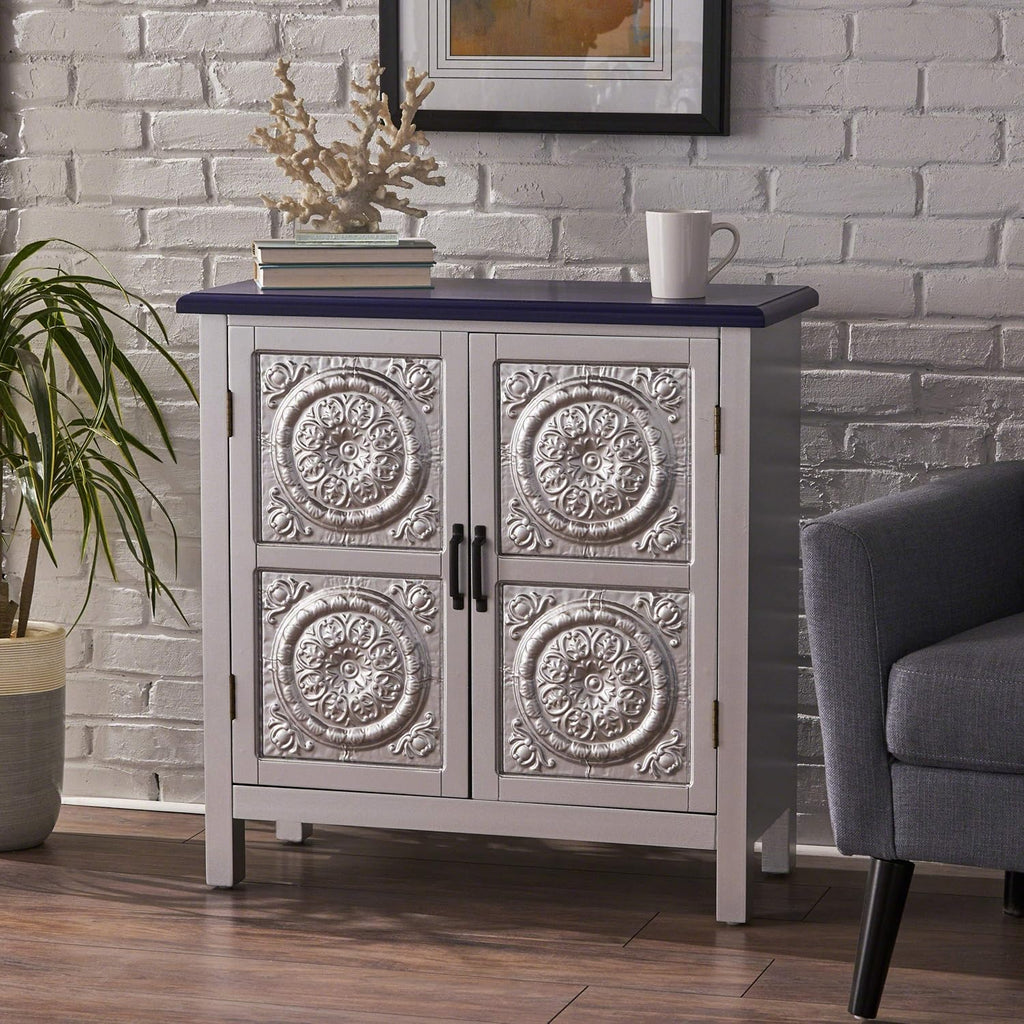 Navy Blue Firwood Cabinet with Faux Wood Overlay K3843