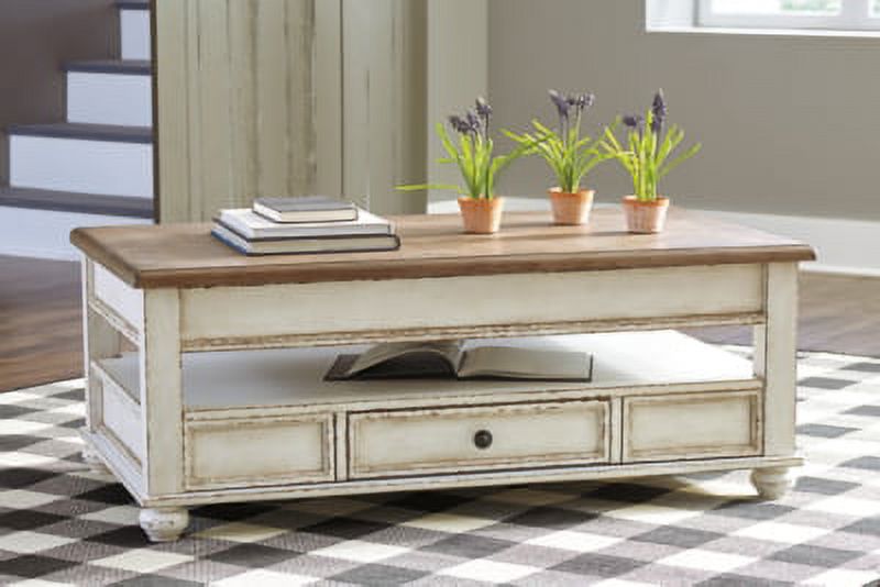 White/Brown Lift Top Coffee Table D985