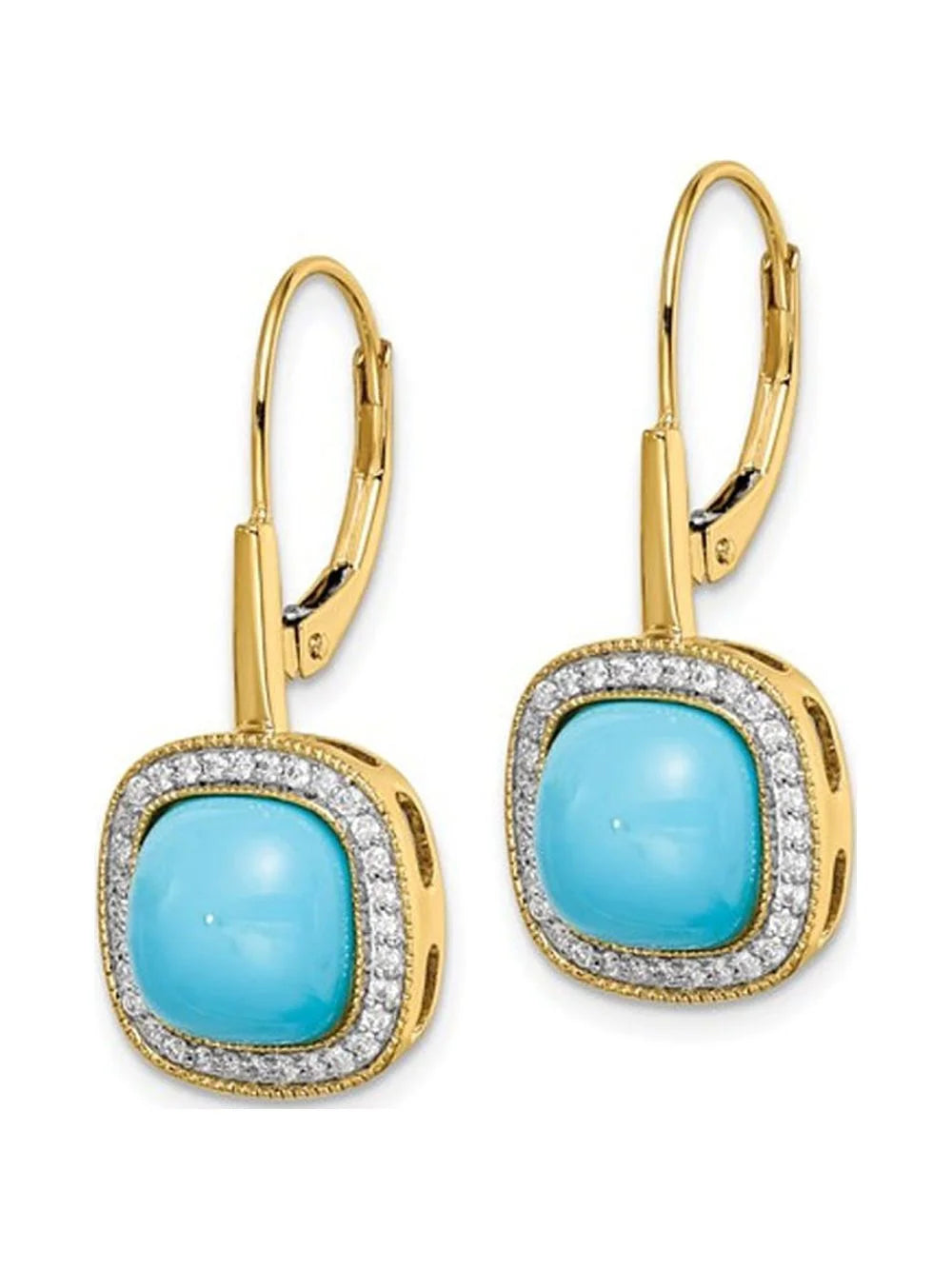 Turquoise Dangling Leverback Earrings in 14K Yellow Gold with Diamonds I95558
