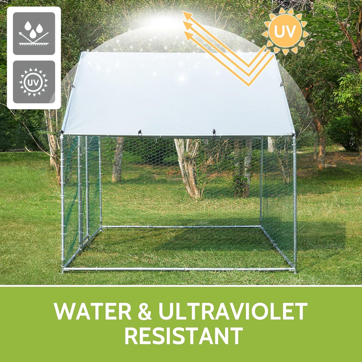 Metal Chicken Coop with Run Waterproof Cover Cage for Rabbits Cats Dogs X990