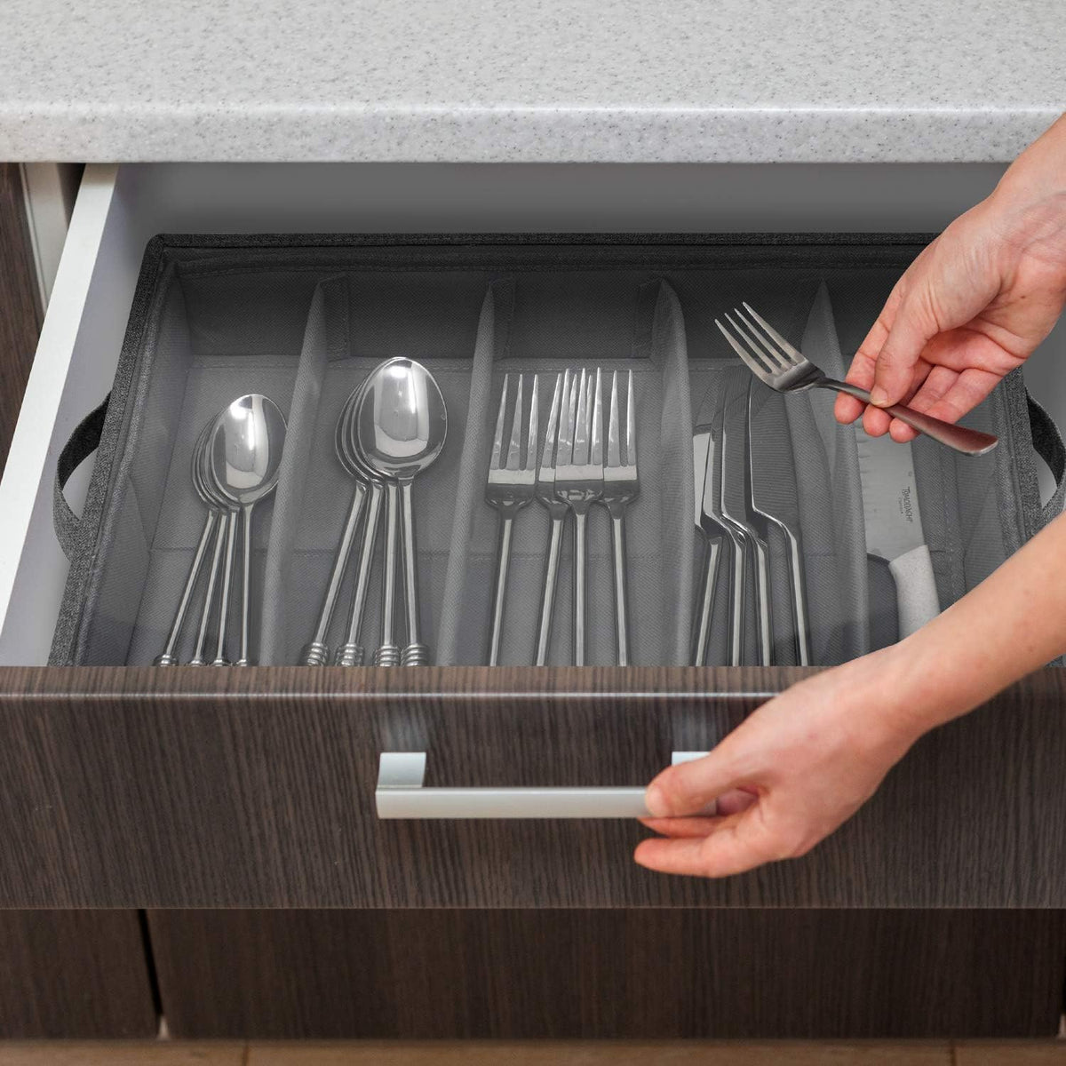 Gray Flatware Storage Chest with Clear Lid V9926
