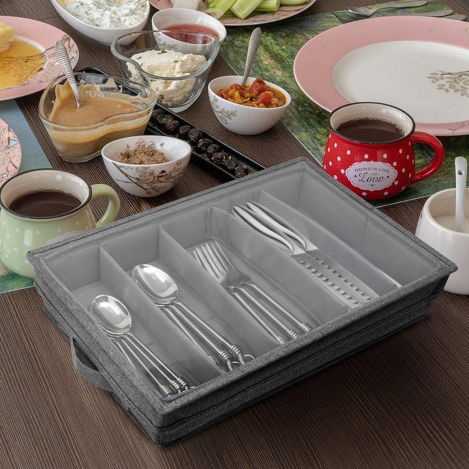 Gray Flatware Storage Chest with Clear Lid V9926