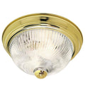 3 Light Polished Brass Flush Mount Ceiling Light with Clear Ribbed Swirled Glass Y6698